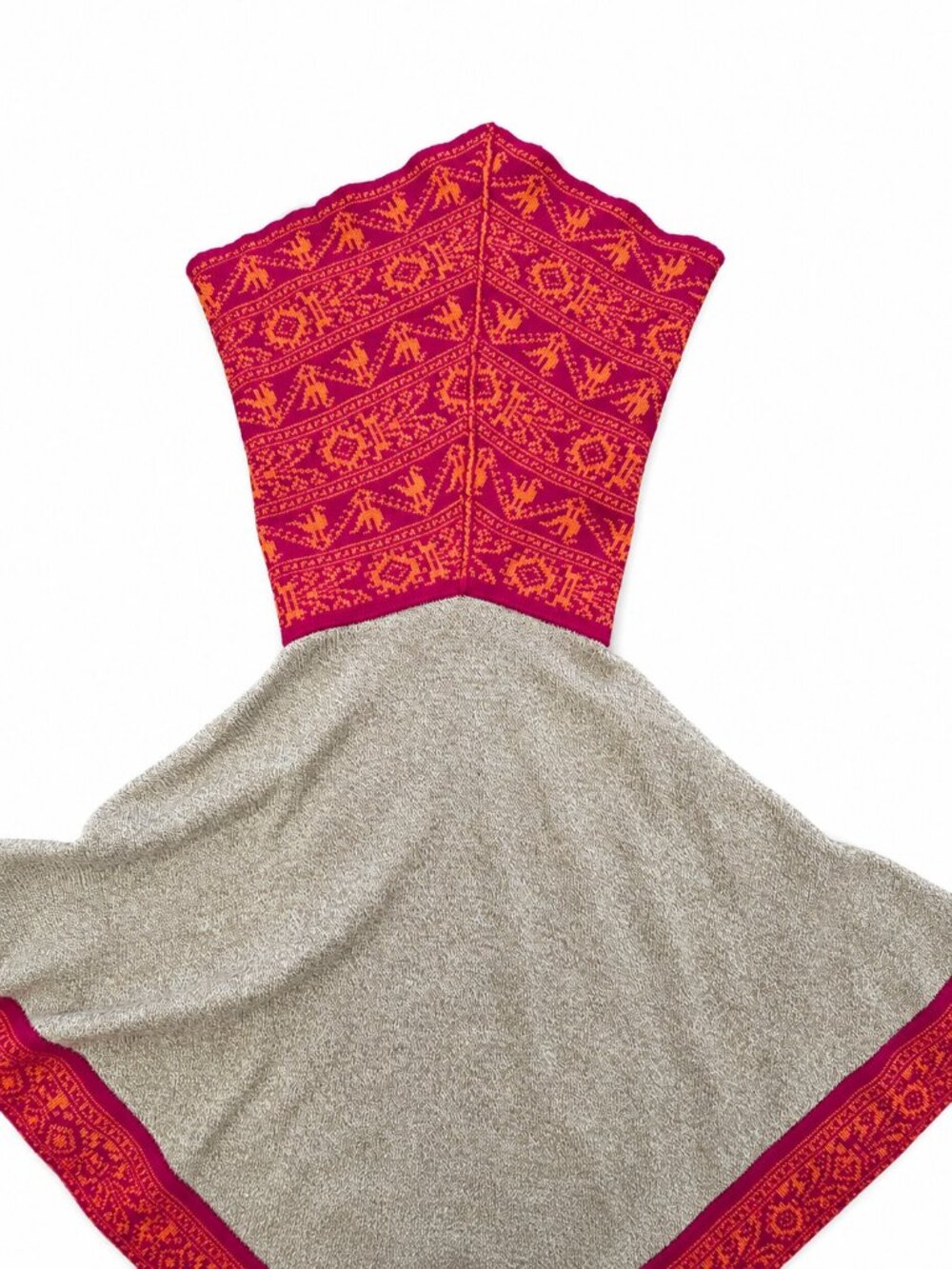 Peruvian Alpaca Poncho Sweater – Cowl Neck – Geometric Trim - Picture 6 of 9